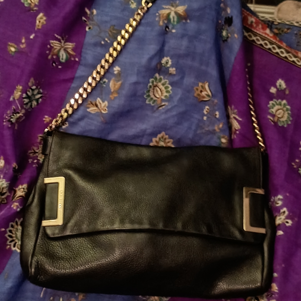 ❤️JIMMY CHOO BLACK PEBBLES LEATHER FLAP PURSE
